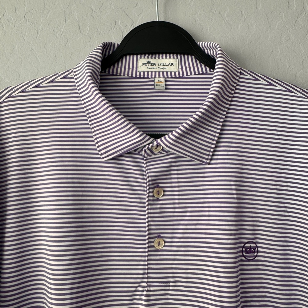 Peter Millar Summer Comfort Polo Shirt Purple Striped Golf Mens XL - Picture 3 of 7